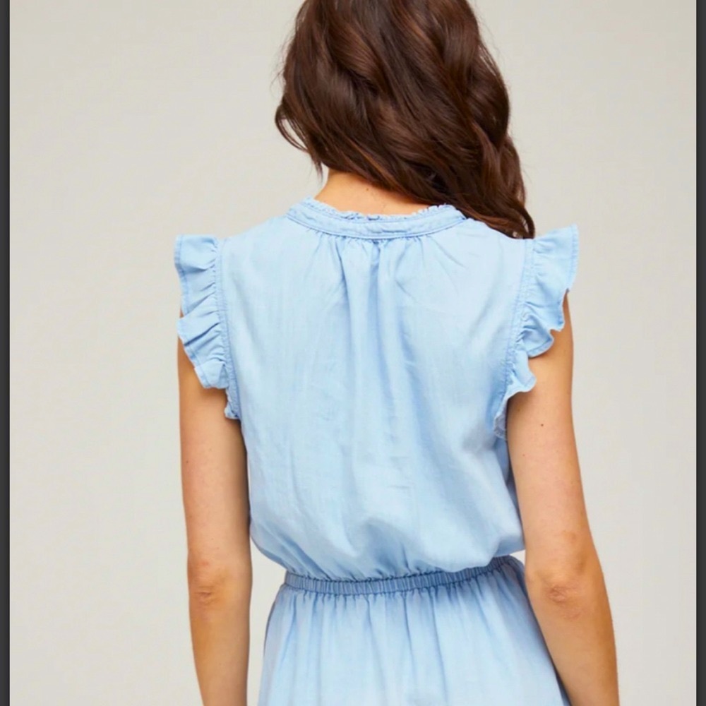 Bella Dahl Ruffle Sleeve Mini Dress Tencel Lycocell small Perennial Blue $165 - Picture 2 of 16